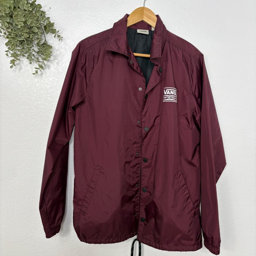 Vans Burgundy Snap Front Coach Jacket Windbreaker Mens Size S